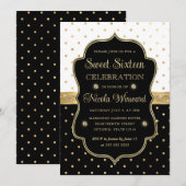 Elegante Black and White Polka Dots 16 . Geburtsta Einladung (Vorne/Hinten)