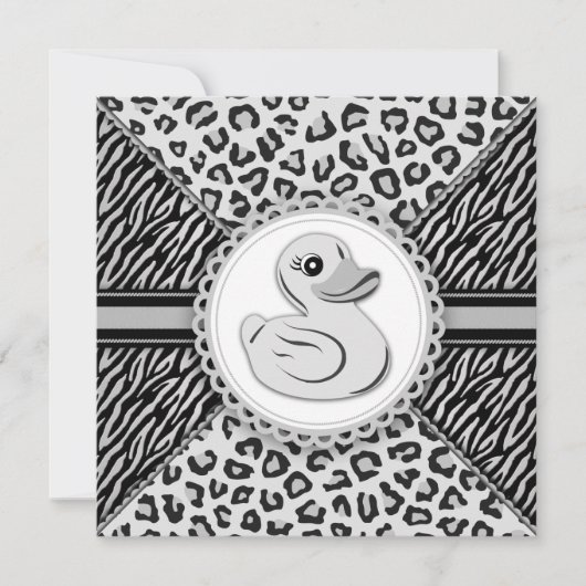 Elegante Black and White Rubber Duck Babydusche Einladung (Vorderseite)