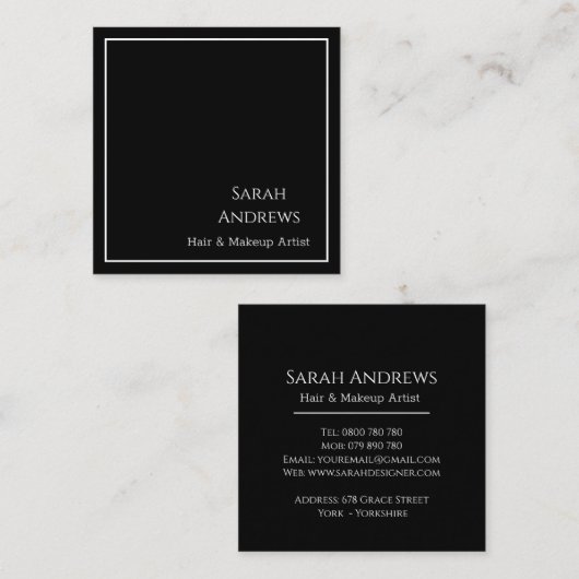 Elegante Black and White Square Business Card Quadratische Visitenkarte (Vorne/Hinten)