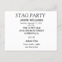 Elegante Black and White Stag Party Einladung