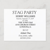 Elegante Black and White Stag Party Einladung