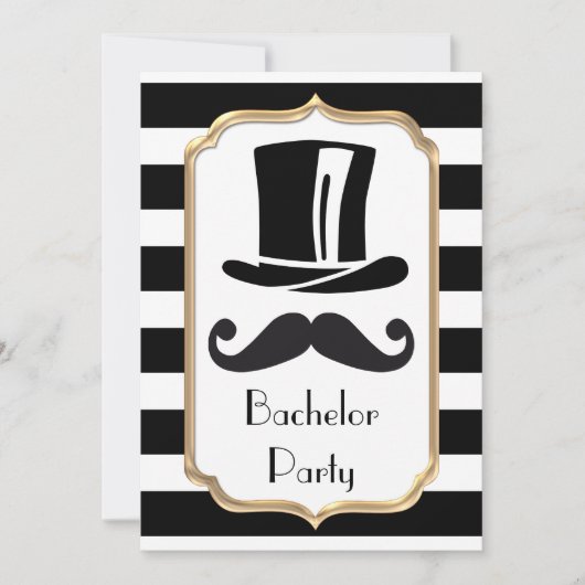Elegante Black and White Stripe Bachelor Party Einladung (Vorderseite)