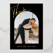 Elegante Black Arch Script Wedding Dankeschön Card Folieneinladung (Vorderseite)