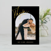 Elegante Black Arch Script Wedding Dankeschön Card Folieneinladung (Stehend vorne)