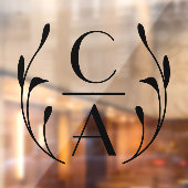 Elegante Black Art Deco Monogram Wreath Wedding Fensteraufkleber (Blatt 2)