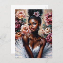 Elegante Black Ballerina mit Peony-Blume Feiertagspostkarte