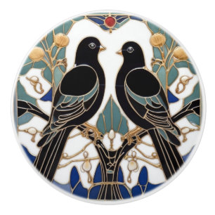 Elegante Black Birds Art Nouveau Bird Kunst, Dicht Keramikknauf