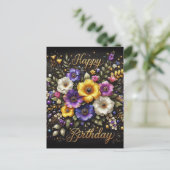 Elegante Black Birthday Postkarte (Stehend Vorderseite)