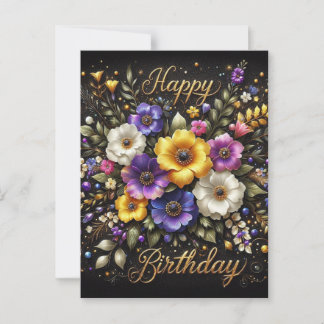 Elegante Black Birthday Postkarte