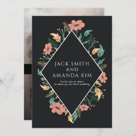 Elegante Black Blooming Blume Einladungen für Hoch