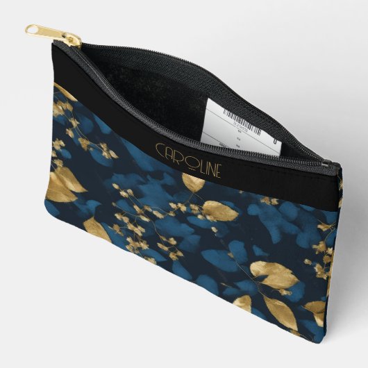 Elegante Black Blue Blätter Stilvolle Trendy Niedl Zubehörtasche (Offen)