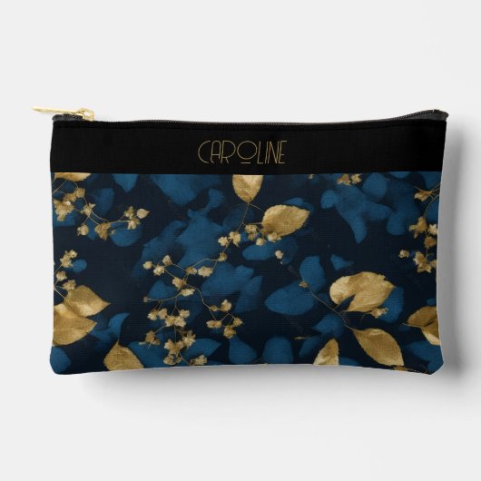 Elegante Black Blue Blätter Stilvolle Trendy Niedl Zubehörtasche (Vorderseite)