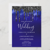 Elegante Black Blue Glitzer Tropfens Hochzeit Einladung (Vorderseite)
