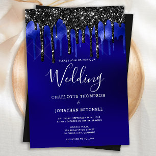 Elegante Black Blue Glitzer Tropfens Hochzeit Einladung