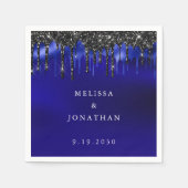 Elegante Black Blue Glitzer Tropfens Police Weddin Serviette (Vorderseite)