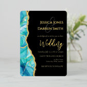 Elegante Black Blue Gold Foil Einladung zur Hochze (Stehend vorne)