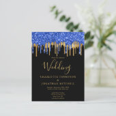 Elegante Black Blue Gold Glitzer Tropfen Hochzeit Postkarte (Stehend Vorderseite)