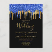Elegante Black Blue Gold Glitzer Tropfen Wedding C Postkarte (Vorderseite)