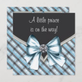 Elegante Black Blue Gray Kariert Prince Baby Dusch Einladung (Vorne/Hinten)
