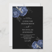 Elegante Black Blue Peonies Wedding Einladung (Vorderseite)