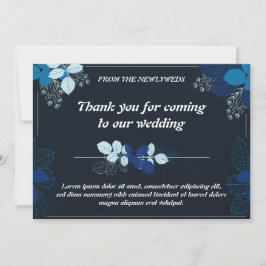 Elegante Black & Blue Wedding Dankeschön Card Dankeskarte