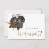 Elegante Black Blume Bridesmaid Card Einladung (Vorderseite)