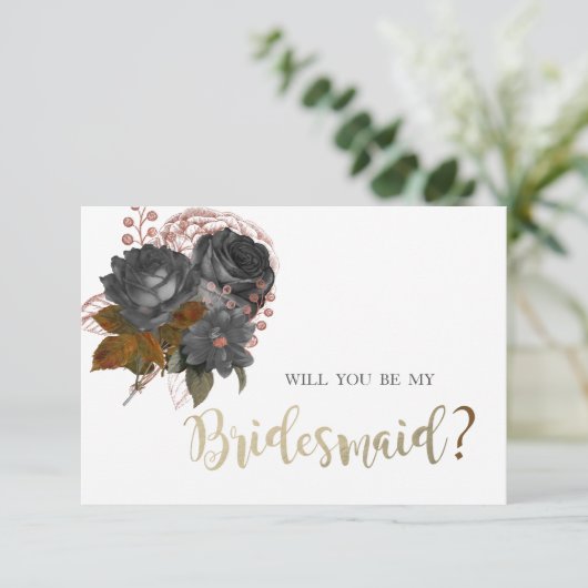 Elegante Black Blume Bridesmaid Card Einladung (Stehend Vorderseite)