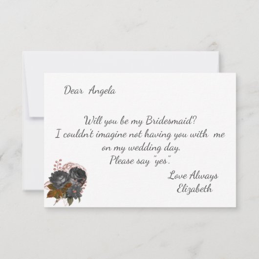 Elegante Black Blume Bridesmaid Card Einladung (Rückseite)