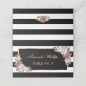 Elegante Black Blush Gold Floral Wedding Platzkarte (Außenseite Aufgefaltet)