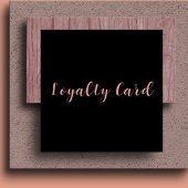 Elegante Black & Blush Pink Typografy Loyalty Card Quadratische Visitenkarte