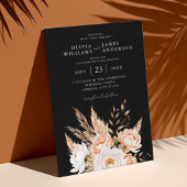 Elegante Black Boho Chic Floral Hochzeit im Herbst Einladung