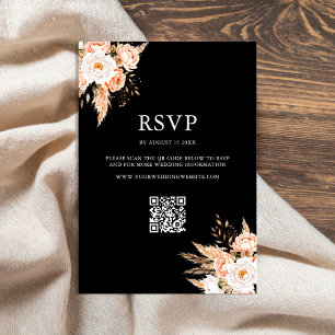 Elegante Black Boho Chic Floral Hochzeit im Herbst RSVP Karte