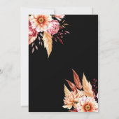 Elegante Black Boho Chic Floral Wedding Einladung (Rückseite)