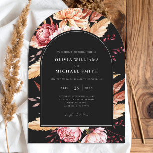Elegante Black Boho Chic Floral Wedding Einladung