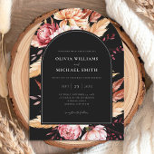 Elegante Black Boho Chic Floral Wedding Einladung