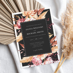 Elegante Black Boho Chic Floral Wedding Einladung