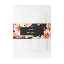 Elegante Black Boho Chic Floral Wedding Einladungsbanderole