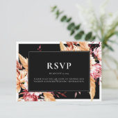Elegante Black Boho Chic Floral Wedding RSVP Karte (Stehend Vorderseite)