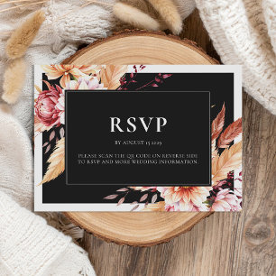 Elegante Black Boho Chic Floral Wedding RSVP Karte