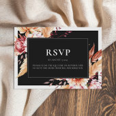 Elegante Black Boho Chic Floral Wedding RSVP Karte