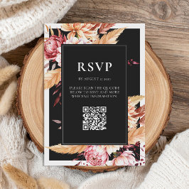 Elegante Black Boho Chic Floral Wedding RSVP Karte