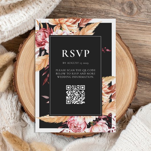 Elegante Black Boho Chic Floral Wedding RSVP Karte