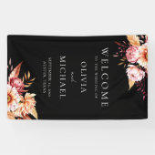 Elegante Black Boho Chic Floral Wedding Willkommen Banner (Horizontal)