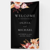 Elegante Black Boho Chic Floral Wedding Willkommen Banner (Vertikal)