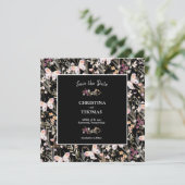 Elegante Black Boho Wildblumen Save the Date (Stehend Vorderseite)