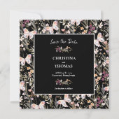 Elegante Black Boho Wildblumen Save the Date (Vorderseite)