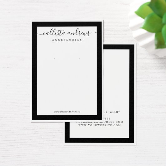 Elegante Black Border Cursive Earring Display Card (Schreibtisch)