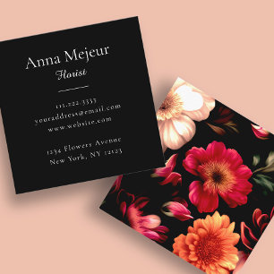 Elegante Black Botanical Florist Business Card Quadratische Visitenkarte