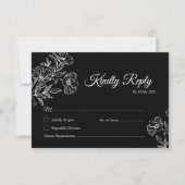 Elegante Black Botanical Line Art Wedding RSVP Kar Dankeskarte (Vorderseite)
