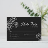 Elegante Black Botanical Line Art Wedding RSVP Kar Dankeskarte (Stehend Vorderseite)